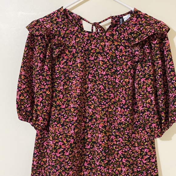 Divided H&M Black/Pink Floral Print Short Dress Women Size XS - Picture 3 of 12